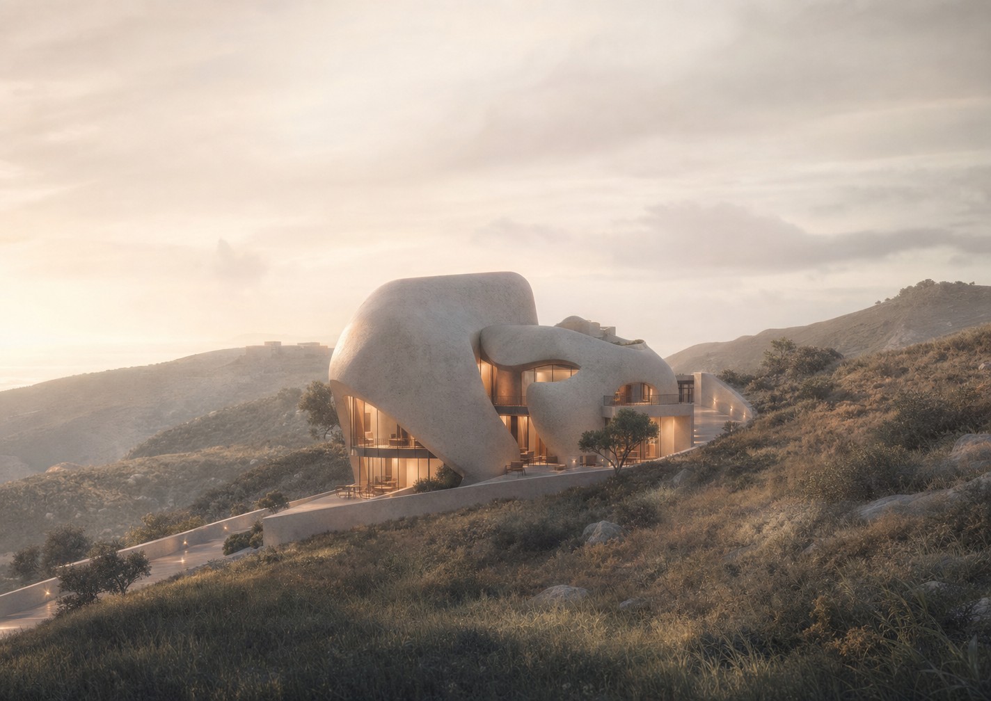 render — the articulated residence in its landscape